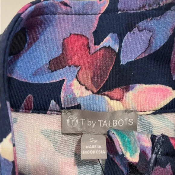 NWT Talbots Navy and Pink Floral Quarter-Zip Pullover. Size Petite Small - Picture 4 of 15